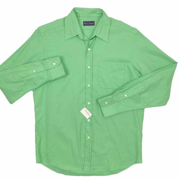 NEW $450 Ralph Lauren Purple Label Shirt!Large Cashco Cashmere & CottonGreen